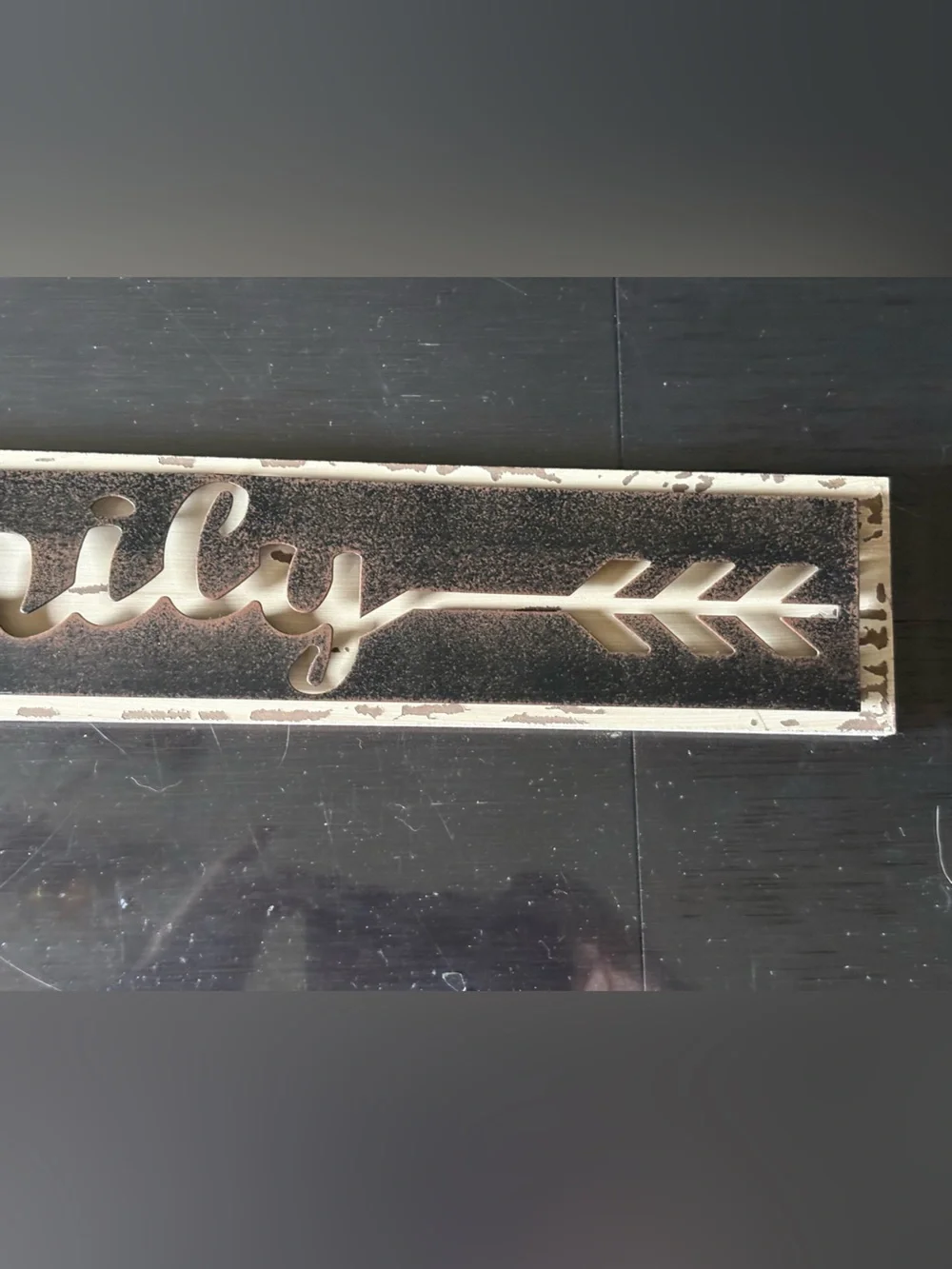 Family Arrow Wall Plaque in Black and Cream - Rustic Script Accent